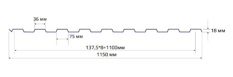 Профнастил НС 18 1150 Полиэстер 0.65 RAL 8004
