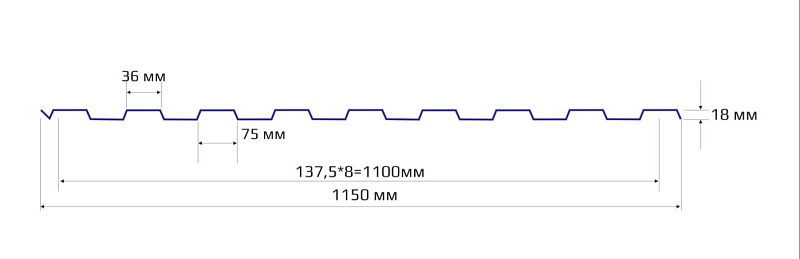 Профнастил НС 18 1150 Полиэстер 0.70 RAL 5021